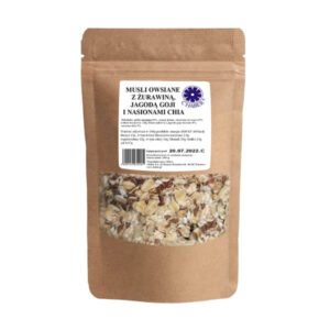 Musli owsiane z żurawiną jagodą goi i nasionami chia 200g
